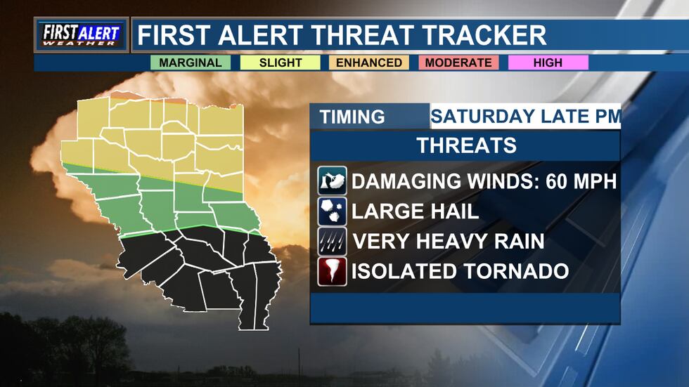 Alert 66 First Alert Weather Day declared for Saturday evening