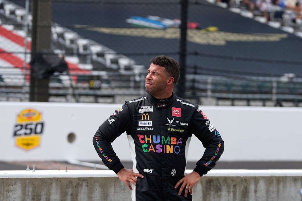 Bubba Wallace watches during qualifications for the NASCAR Cup Series auto race at...