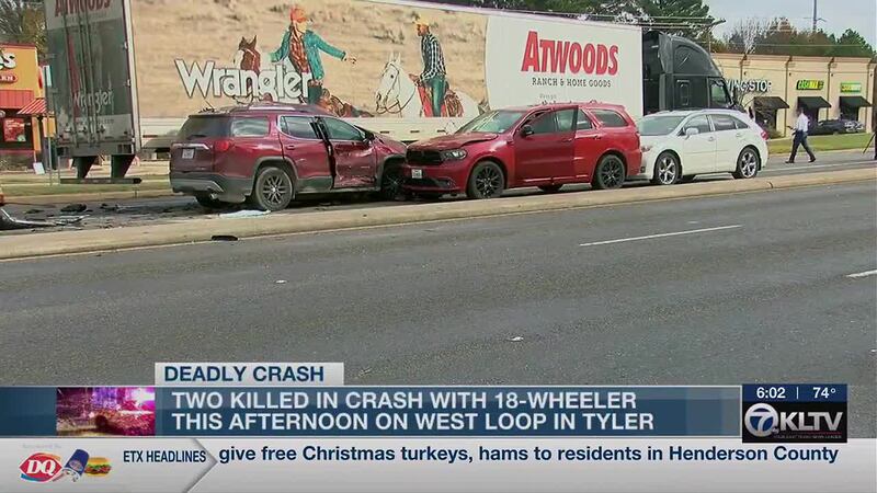 Two killed in wreck with 18-wheeler on west loop in Tyler